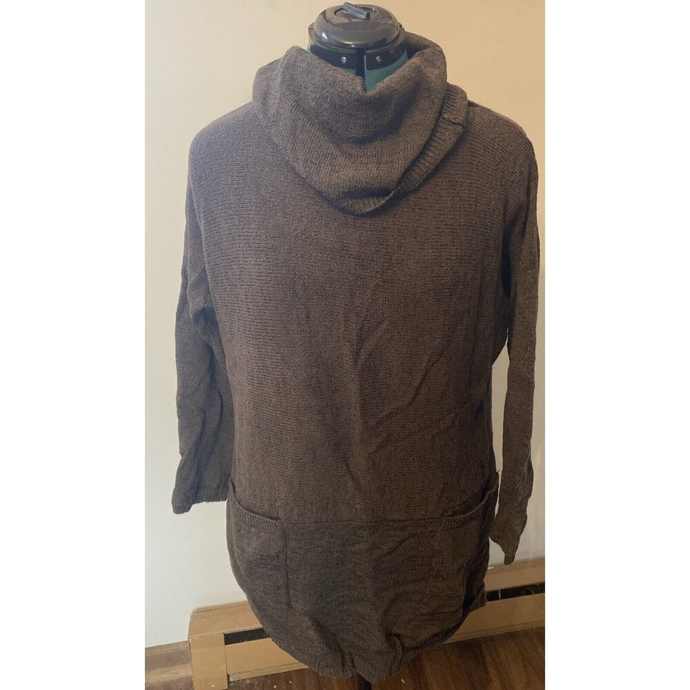 Soft Surroundings Cowl Neck Sweater Knit Tunic Dress Textured Pockets Brown S/M